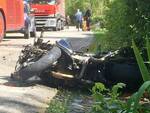 La moto a terra coinvolta nell'incidente mortale questa mattina a Sant'Agata Feltria (foto Migliorini)