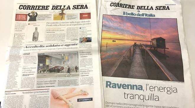 A destra, l'inserto "Il Bello dell'Italia" del Corriere della Sera che parla di Ravenna
