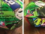 Il casco di Rossi dedicato ad Hayden