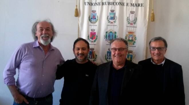 I 4 sindaci dei Comuni "collinari": da sinistra: Ermes Battistini, Piero Mussoni, Massimo Bulbi e Quintino Sabattini