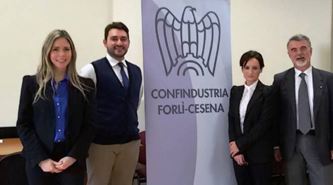 Antonio Pangallo e Marion Zammit con i vertici di Confindustria Forlì-Cesena