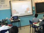 Un momento dell'incontro via Skype degli studenti di Montaletto con Matsuhito Segoshiun