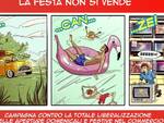 Il manifesto-vignetta della campagna dei sindacati contro il lavoro festivo