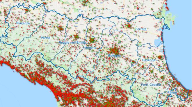 Mappa degli annunci Airbnb in Emilia-Romagna
