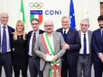 Il sindaco Davide Drei e l'Assessore allo Sport Sara Samorì alla cerimonia al Salone d'Onore del CONI