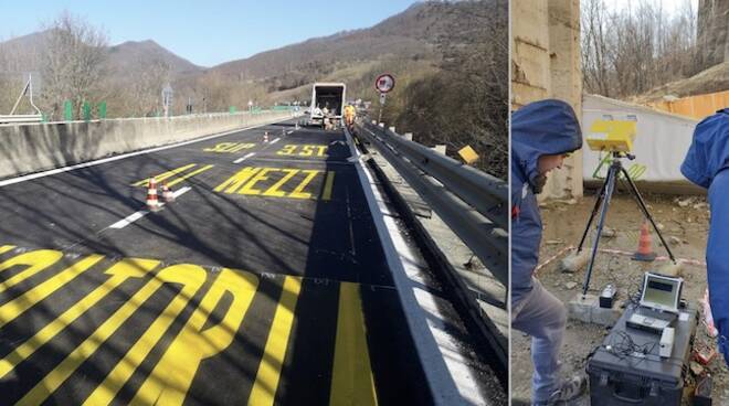 Segnaletica orizzontale e sensori radar per monitorare la stabilità sul viadotto