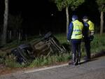 Incidente stradale a Ciribella (Lugo) . Auto finisce nel fossato a lato strada 